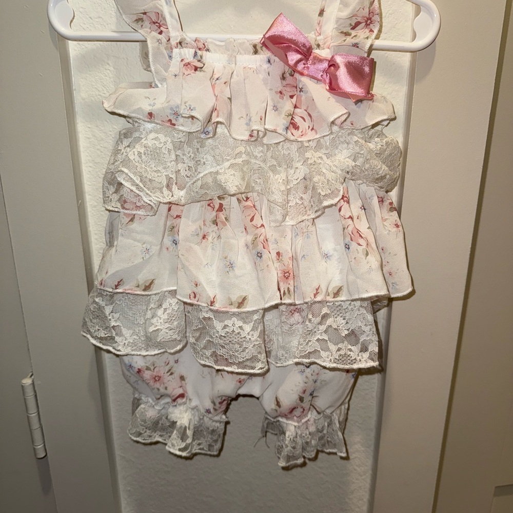 Floral Ruffle Baby Romper with Pink Bow